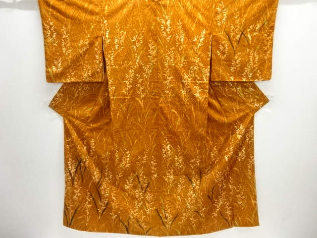 未使用品　草花模様手織り紬付け下げ着物